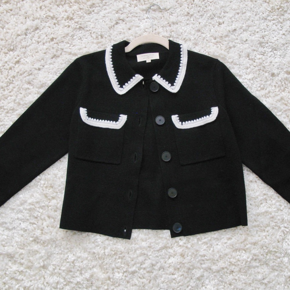 Betty Cardigan in Black / Ecru Crochet